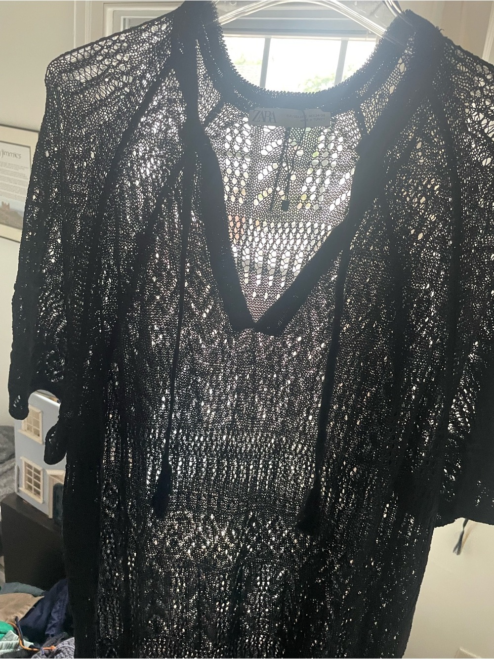 ZARA swim BLACK pointelle open-knit Women's kaftan XS-S

New -store tag - Unworn
